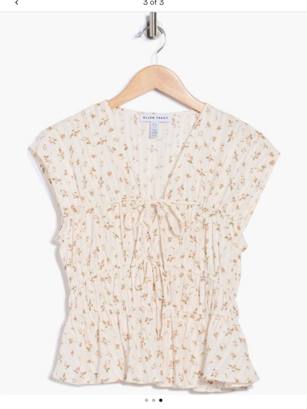 Ellen Tracy Cream Floral Tie-Front Peplum Blouse